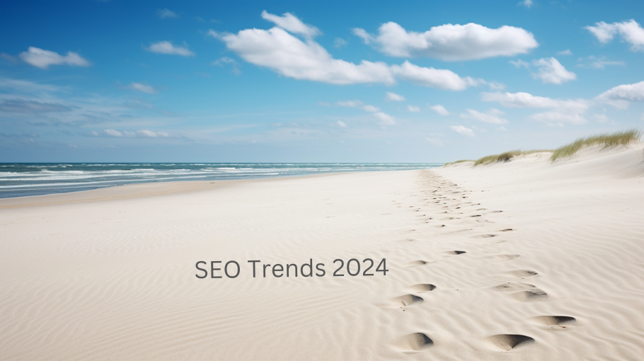 Bild zeigt Strand mit den Worten SEO Trends 2024