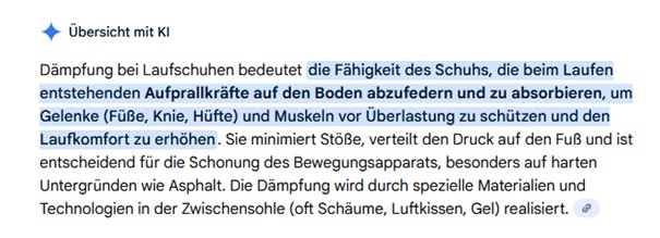 Auszug aus AI Overviews zu FAQs optimierten Inhalt