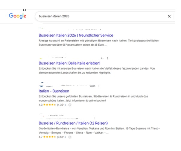 Auszug klassische Google Suche mit blauen Links